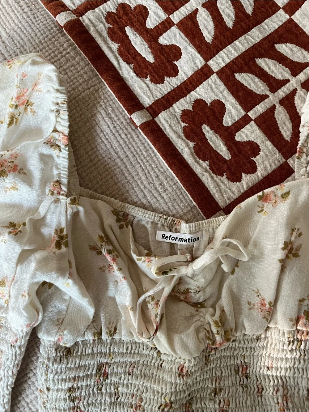 Reformation Floral Smocked Puff Sleeve